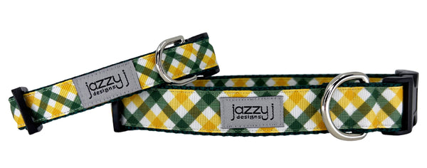 Green & Gold Plaid on Green Dog Collar