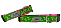 Pink Holly and Berries on Green Dog Collar