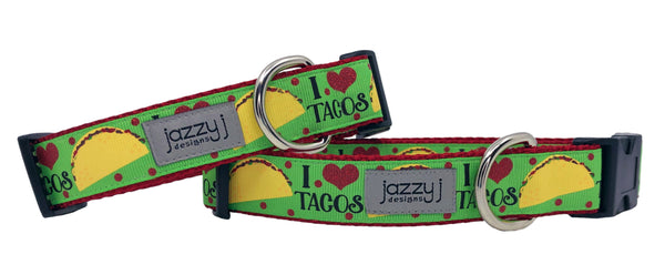 Green I Love Tacos Dog Collar