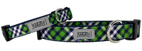 Green and Navy Plaid Dog Collar