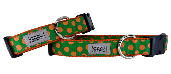 Green & Orange Polka Dot Dog Collar