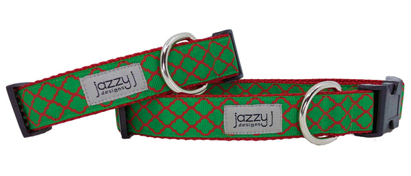 Green and Red Trellis Dog Collar