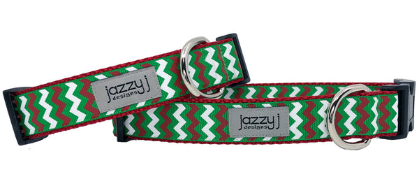 Green Holiday Chevron Dog Collar