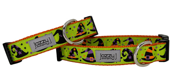 Green Witch Hats Dog Collar