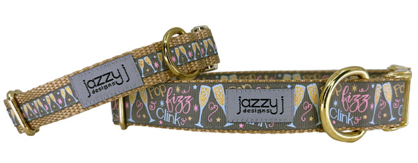Pop Fizz Clink Grey on Champagne Dog Collar