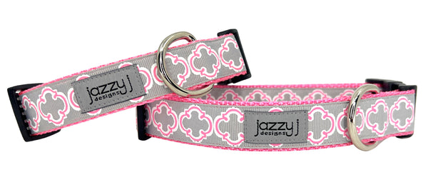 Grey & Pink Bristol Tile Dog Collar