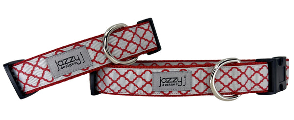 Grey & Red Trellis Dog Collar