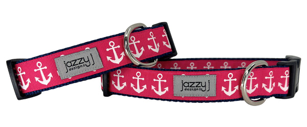 Hot Pink Anchor Dog Collar