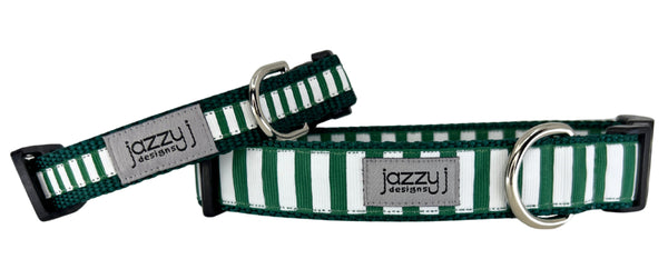 Hunter Green & White Striped Dog Collar