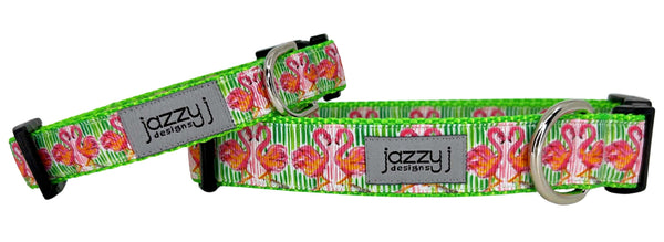 Green Kissy Flamingo Dog Collar