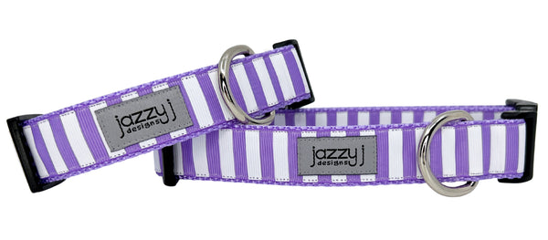 Lavender & White Striped Dog Collar