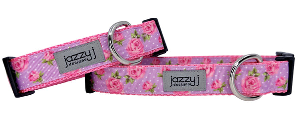 Lavender Polka Dot Roses Dog Collar