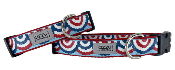 Light Blue Patriotic Bunting Dog Collar