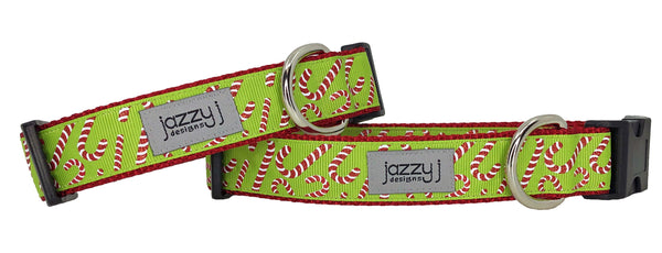 Lime Glitter Candy Canes Dog Collar