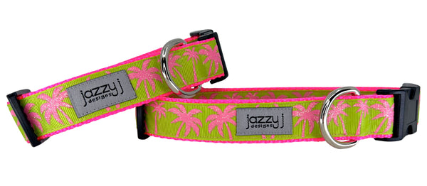 Lime Glitter Palm Trees Dog Collar