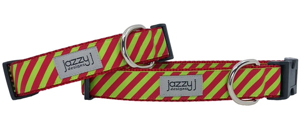 Lime and Red Striped Dog Collar
