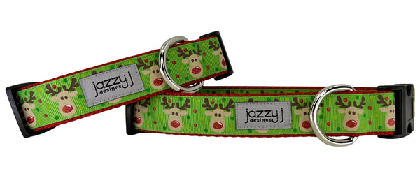 Lime Silly Reindeer Dog Collar