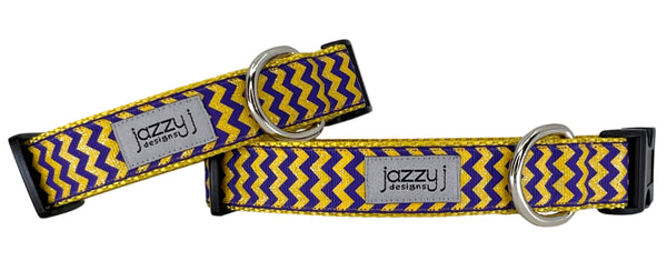 Purple & Gold Glitter Chevron Dog Collar