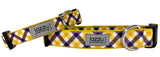 Purple & Gold Plaid on Gold Dog Collar