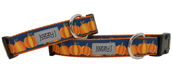 Navy Blue Glitter Pumpkins Dog Collar