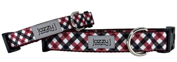 Maroon & Black Plaid on Maroon Dog Collar