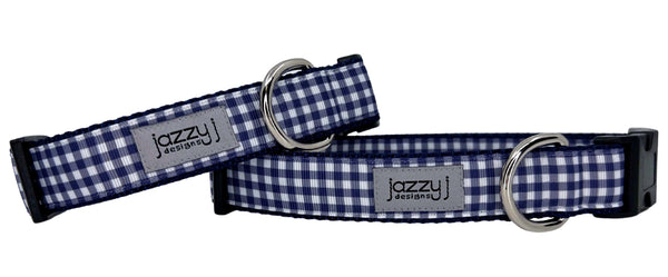 Navy Gingham Dog Collar