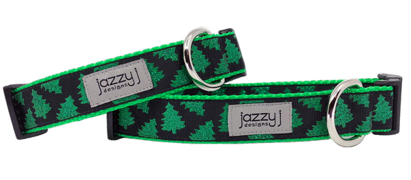 Black Glitter Christmas Trees Dog Collar