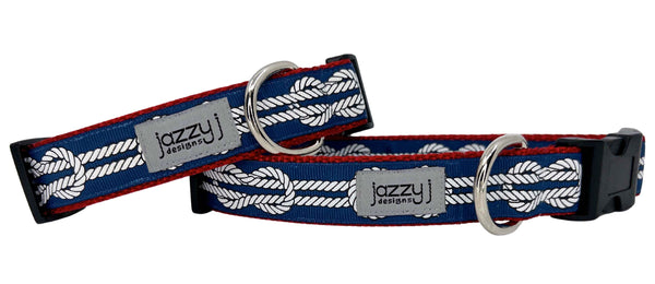 Navy Blue Nautical Knots Dog Collar