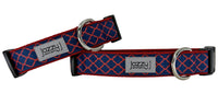 Navy Blue and Red Trellis Dog Collar