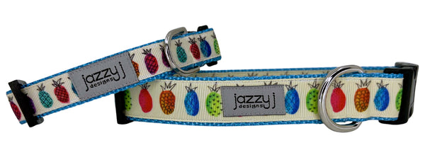 Blue Neon Pineapples Dog Collar
