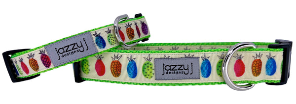 Green Neon Pineapples Dog Collar