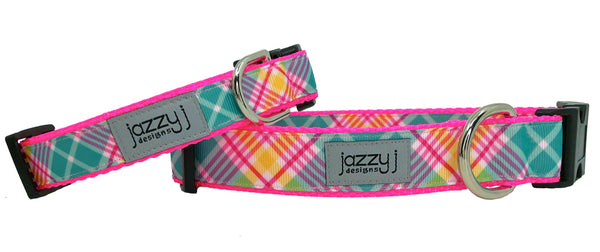 Punch of Pink Plaid Dog Collar