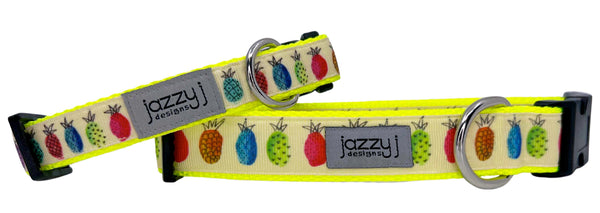 Yellow Neon Pineapples Dog Collar