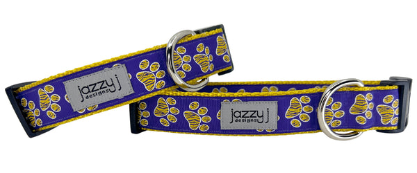 Purple & Gold Paw Paw Print Dog Collar