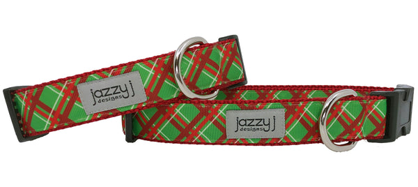 Green Holiday Plaid Dog Collar