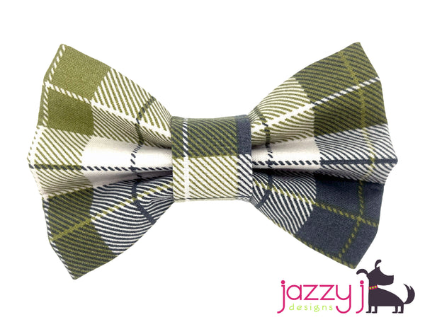 Olive Plaid Bow Tie