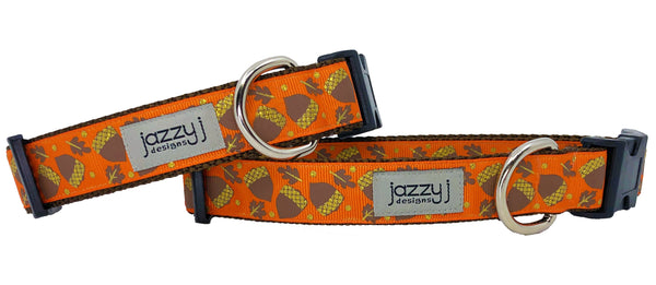 Orange Glitter Acorns Dog Collar