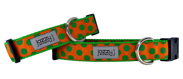 Orange & Green Polka Dot Dog Collar