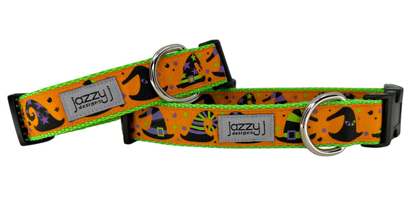 Orange Witch Hats Dog Collar