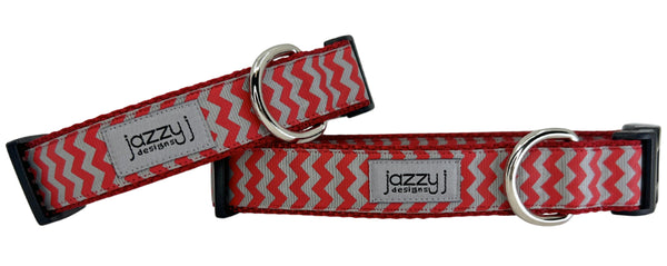 Red & Grey Chevron Dog Collar