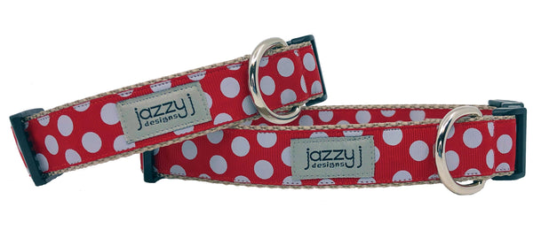 Red & Grey Polka Dot Dog Collar