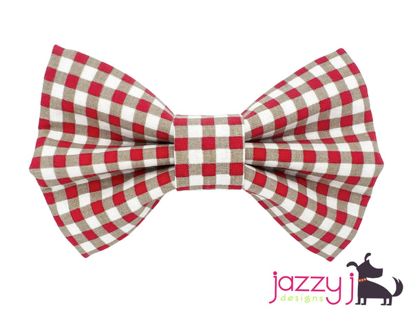 Grey & Red Checkered Bow Tie