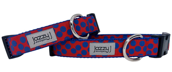 Royal Blue and Red Polka Dot Dog Collar