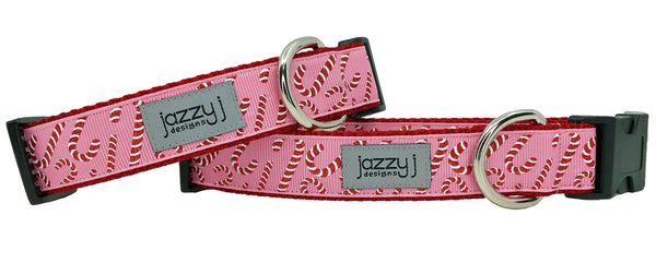Pink Glitter Candy Canes Dog Collar