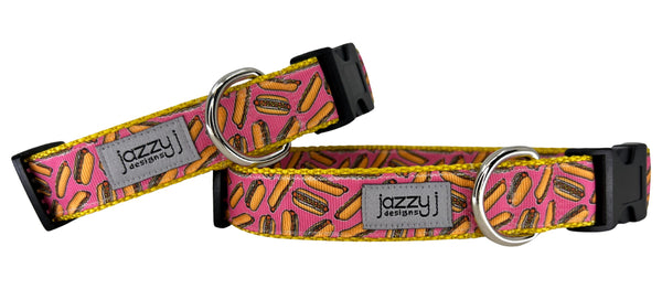 Pink Hot Dogs Dog Collar