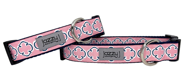 Pink & Navy Bristol Tile Dog Collar