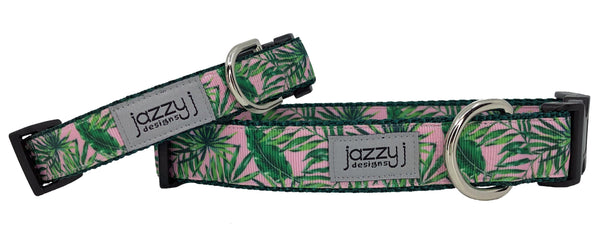 Pink Banana Leaves Dog Collar
