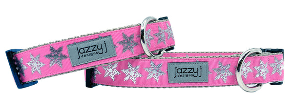 Pink Silver Snowflake Dog Collar