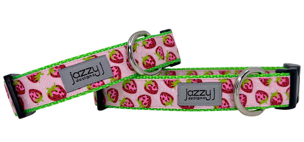 Pink Strawberries on Lime Dog Collar