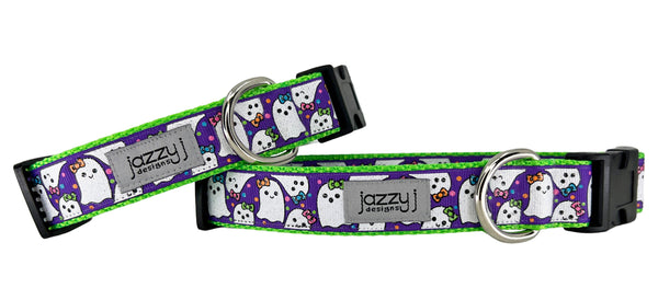 Purple Glitter Ghosts Dog Collar